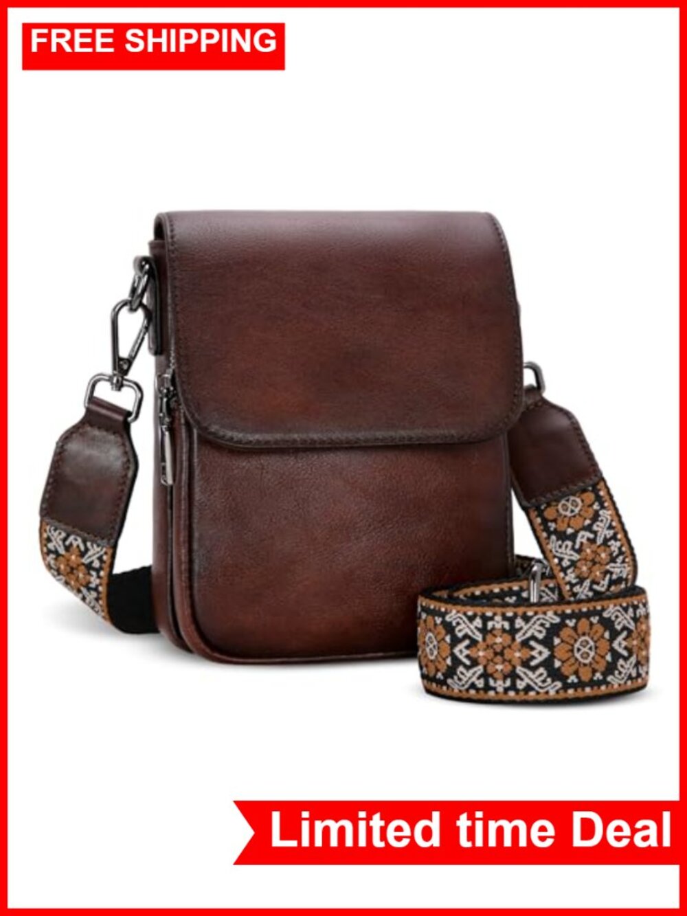 Women's Leather Crossbody Bag RFID Blocking with Adjustable Guitar Strap